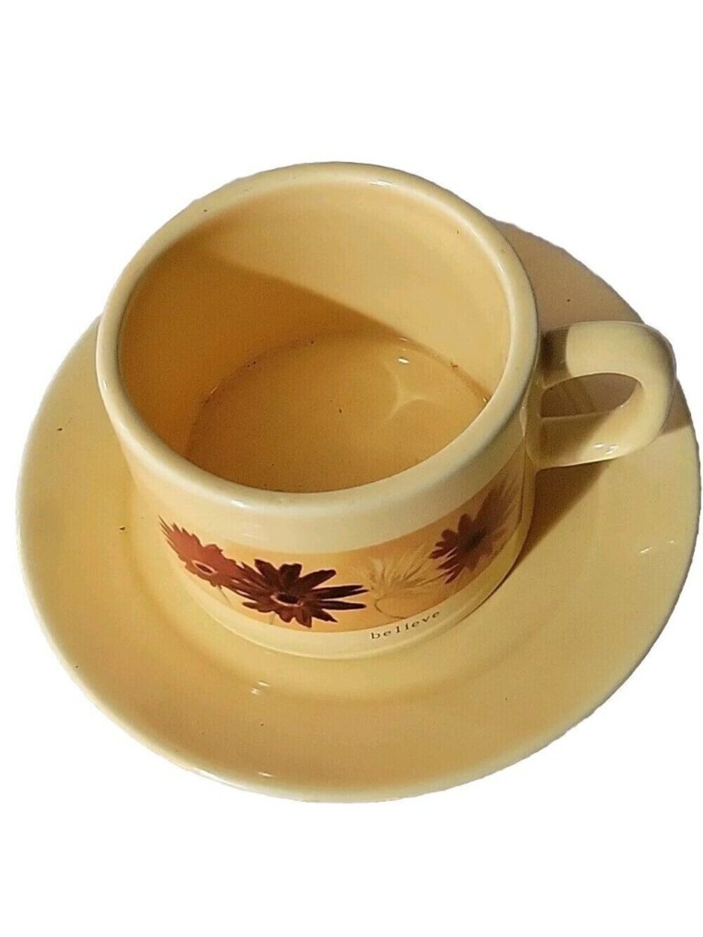 Dayspring Nel Whatmore/Applejack BELIEVE Demitasse Cup Saucer Yellow 2005